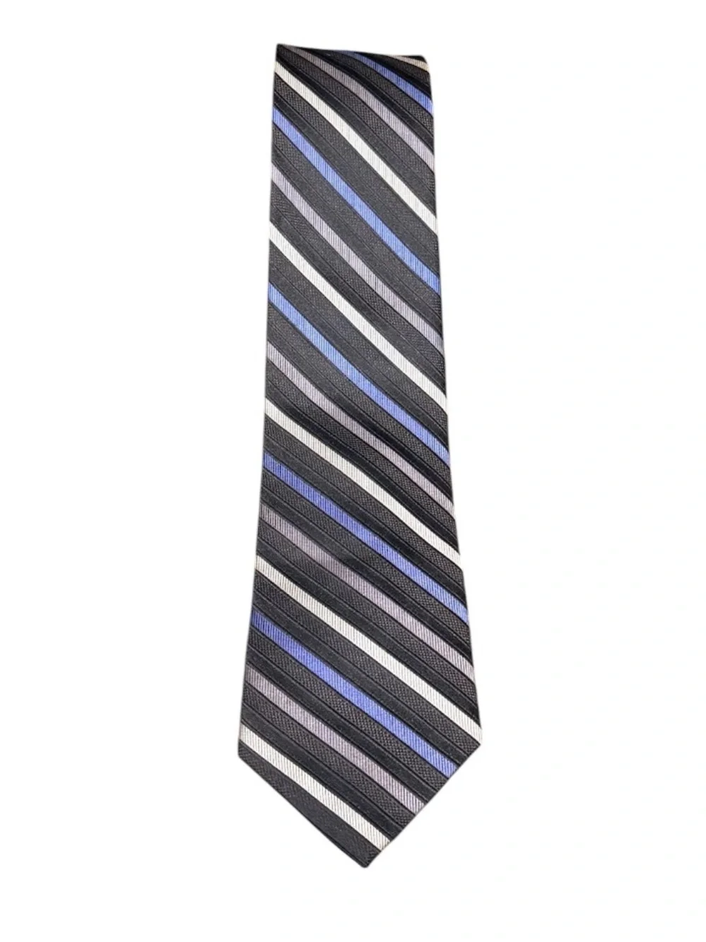Classic Men’s Diagonal Stripe Tie in Black, Blue & Gray
